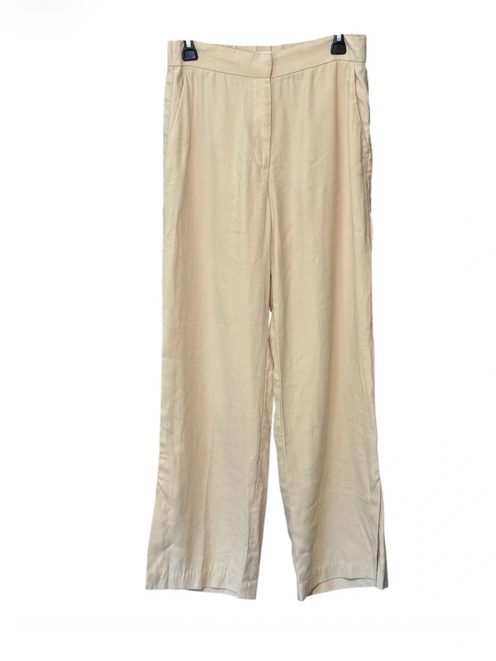 H&M Buttercream Linen Blend Wide Leg Side Slit Pants Size 8